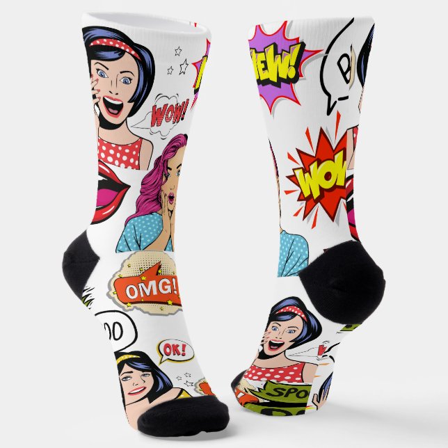 Adortable Pop Art überraschte Frauen OMG White Socken (Gewinkelt)