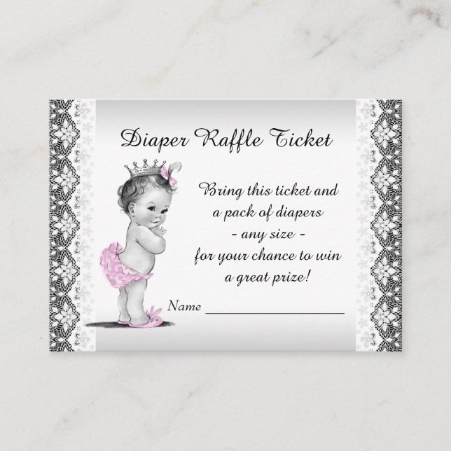 Adortable Princess Baby Girl Diaper Raffle Ticket Begleitkarte (Vorderseite)
