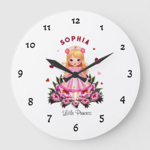 Adortable Prinzessin mit Blume Große Wanduhr