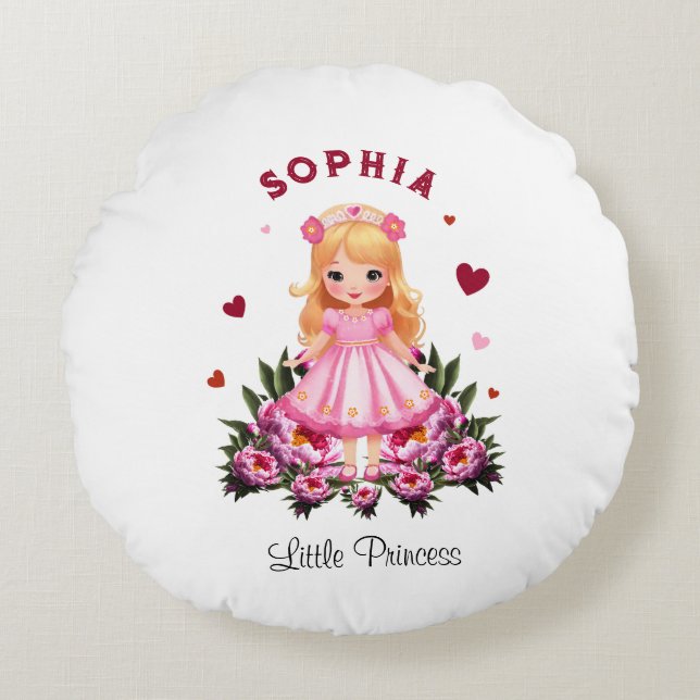 Adortable Prinzessin mit Blume Rundes Kissen (Vorderseite)