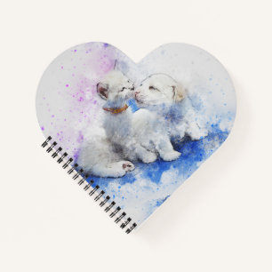 Adortable Puppy and Kitten Kiss Paint Spritzer Notizbuch