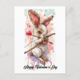 Adortable Rabbit Cupid Valentine Postkarte