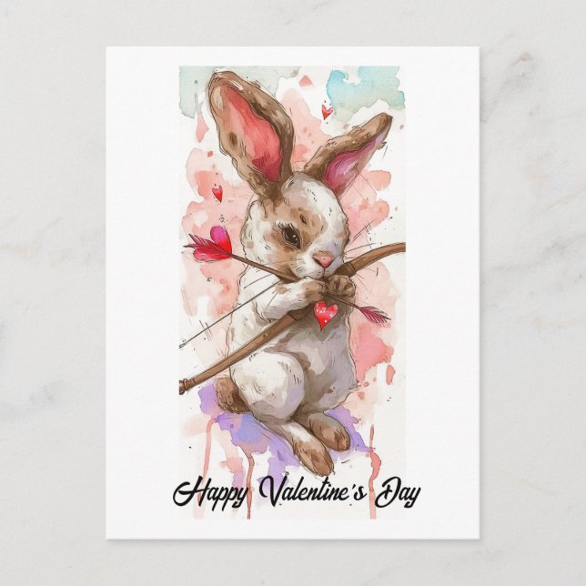Adortable Rabbit Cupid Valentine Postkarte (Vorderseite)