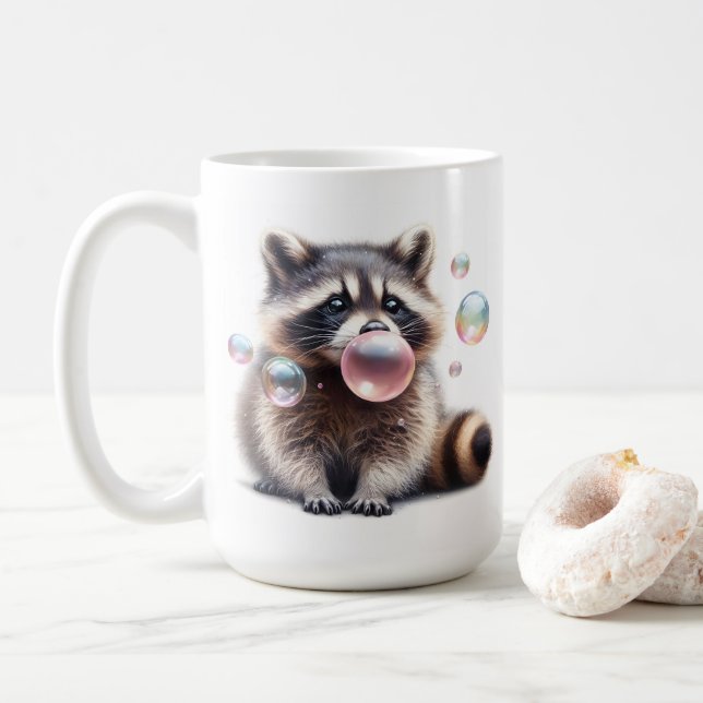 Adortable Raccoon Blasble Gum Kaffeetasse (Mit Donut)