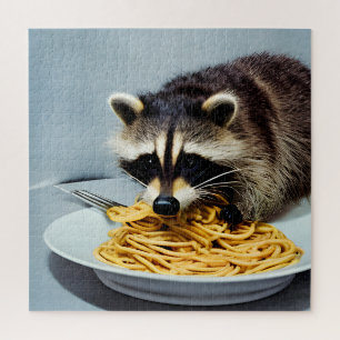 Adortable Raccoon Eating Spaghetti Puzzle