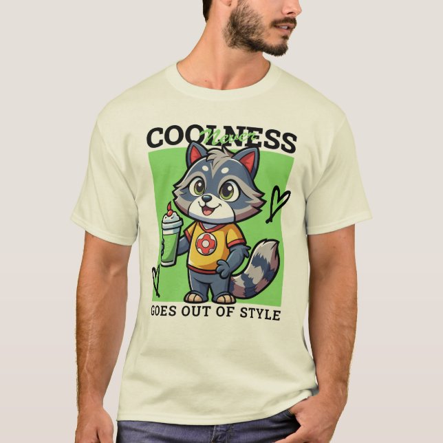 Adortable Raccoon mit Smoothie T - Shirt (Vorderseite)