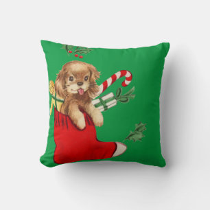 Adortable Retro Christmas Puppy Kissen