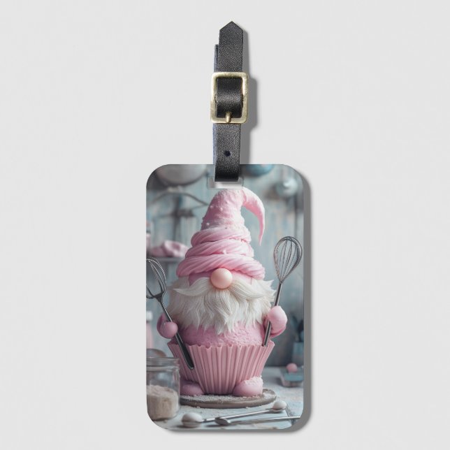 Adortable rosa Backen Gnome Cupcake Gepäckanhänger (Vorderseite Vertikal)