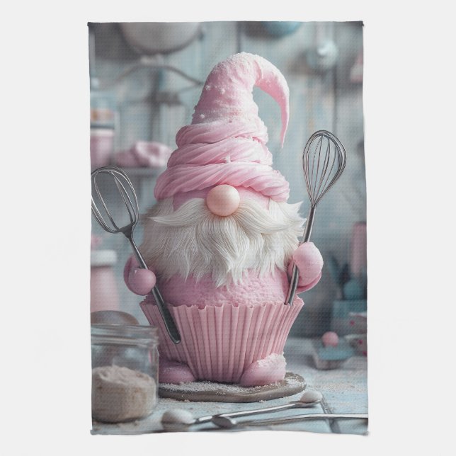 Adortable rosa Backen Gnome Cupcake Geschirrtuch (Vertikal)
