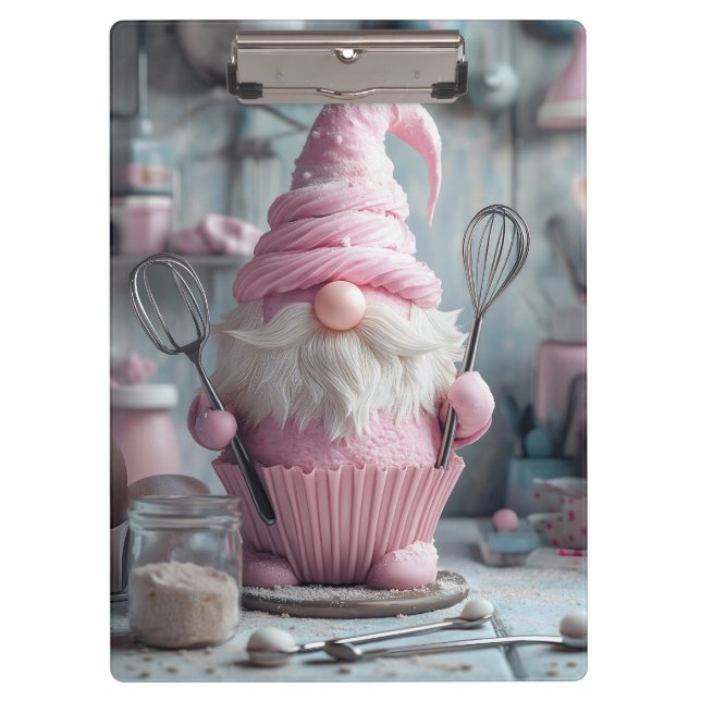 Adortable rosa Backen Gnome Cupcake Klemmbrett (Vorderseite)