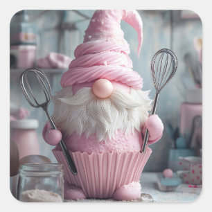 Adortable rosa Backen Gnome Cupcake Quadratischer Aufkleber