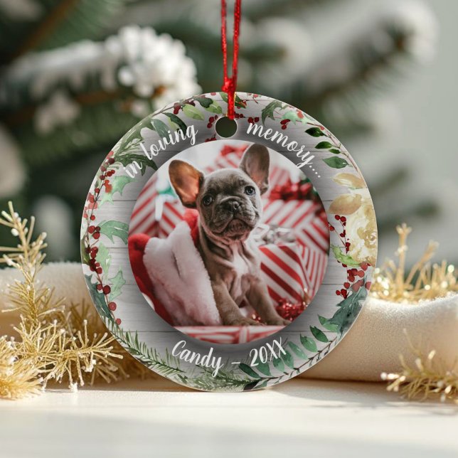 Adortable Rustic Dog Pet Memorial Custom Foto Keramik Ornament (Von Creator hochgeladen)