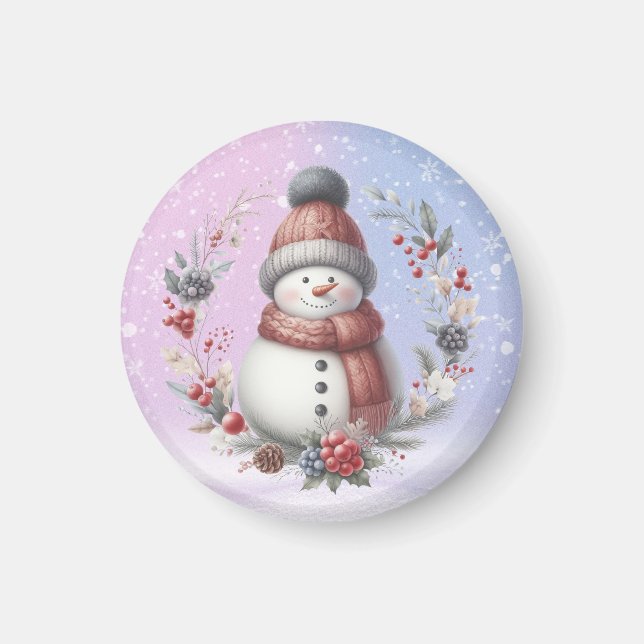 Adortable Snowman Weihnachtskranz Magnet (Vorne)