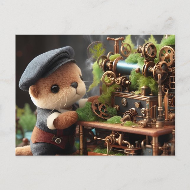 Adortable Steampunk Otter Works auf Maschinen Postkarte (Vorderseite)