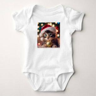 Adortable Tabby Kitten mit Weihnachtsmannmütze, Ki Baby Strampler