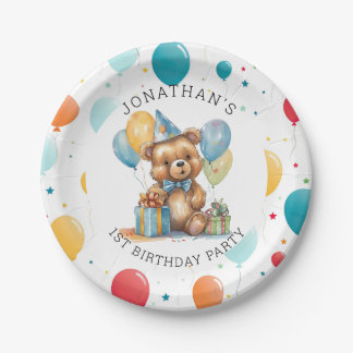 Adortable Teddy Bär erster Geburtstag Pappteller