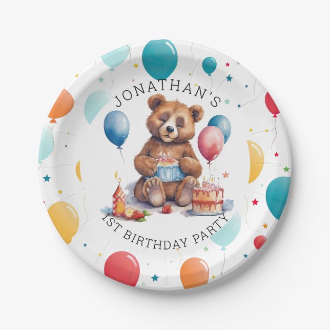 Adortable Teddy Bear 1. Geburtstag PARTY Pappteller (Vorderseite)