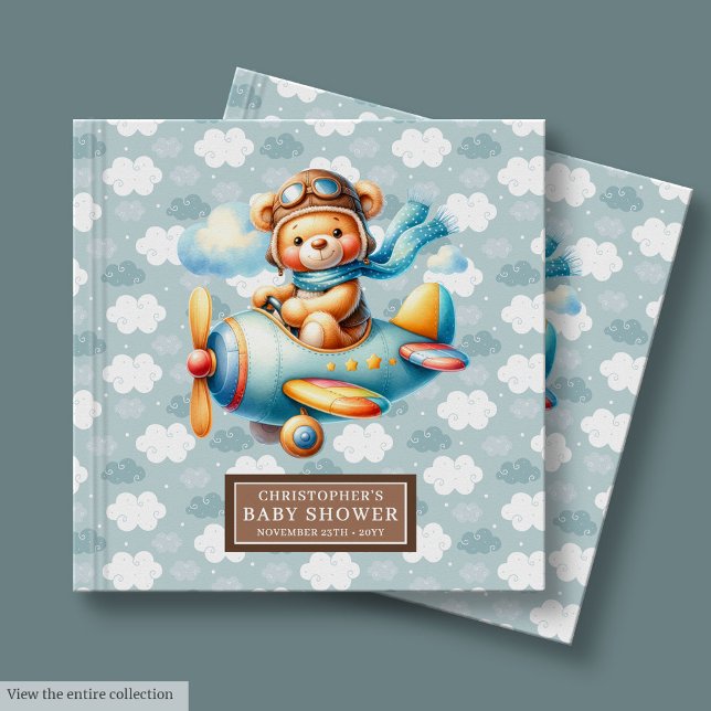 Adortable Teddy Bear Pilot Babydusche Gästebuch (Adorable Teddy Bear Pilot Baby Shower Guest Book Custom)