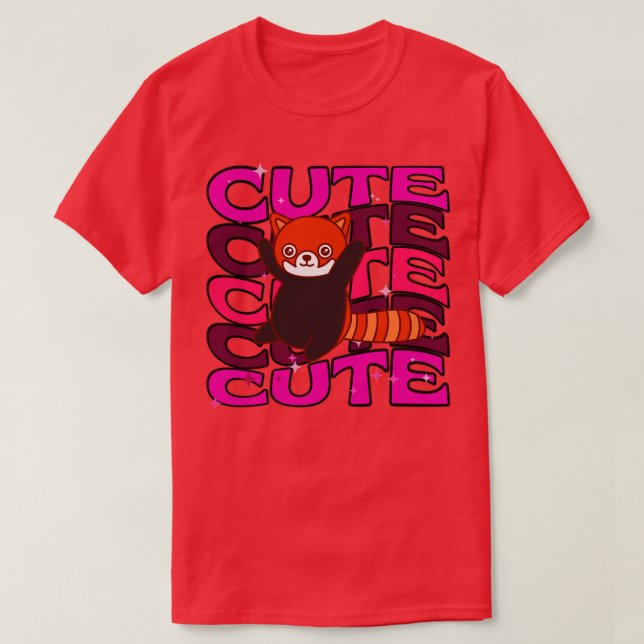 Adortable Tiere Niedlich Rot Panda Rosa Farbe T-Shirt (Design vorne)