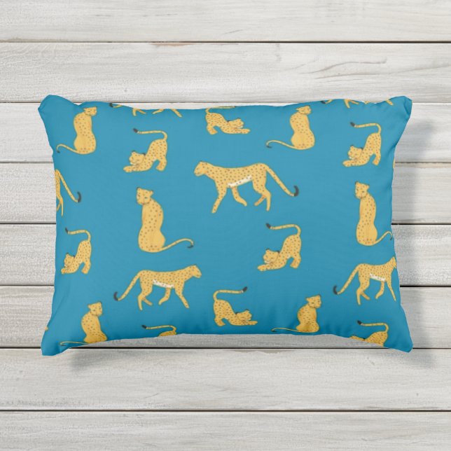 Adortable Tiermuster Tiger Geparden Tiger Blau Kissen Für Draußen (Vorderseite)