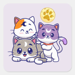 Adortable Trio - Drei Niedliche Katzen Quadratischer Aufkleber