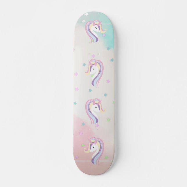 Adortable Unicorn Rainbow, Stars Skateboard (Vorne)