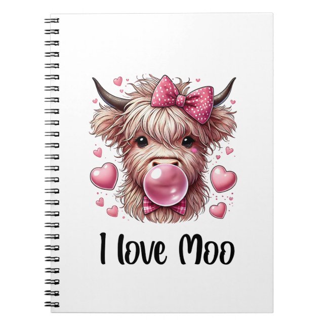 Adortable Valentine Highland Cow Notizblock (Vorderseite)