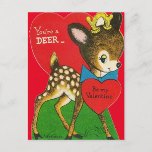 Adortable Vintage Deer Valentine Postkarte