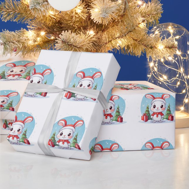 Adortable Weihnachten Bunny Cartoon Geschenk Wrap Geschenkpapier (Feiertage)