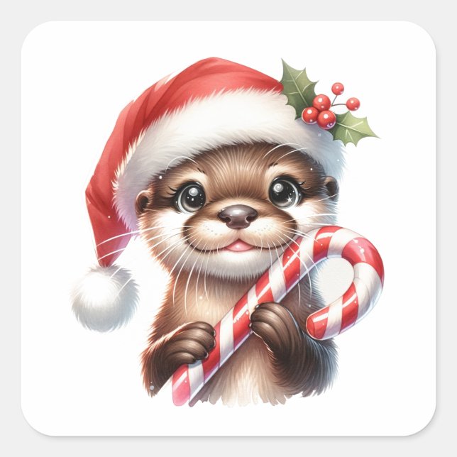 Adortable Weihnachtsfeier in Weihnachtsmannmütze m Quadratischer Aufkleber (Vorderseite)