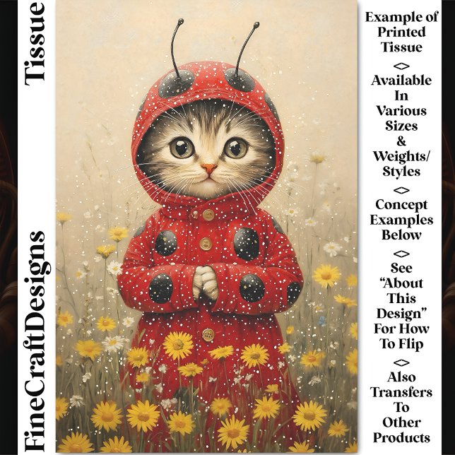 Adortable Whimsical Ladybug Kitten DA5 Decoupage Seidenpapier (Von Creator hochgeladen)