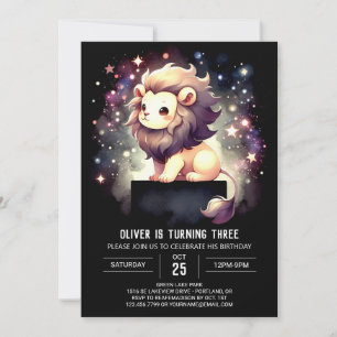 Adortable Whimsical Lion Birthday Einladung