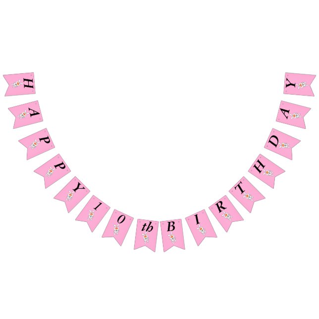 Adortable White Birthday Cartoon Bunny Hot Pink Wimpelkette (Alle)