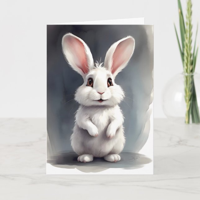 Adortable White Bunny Rabbit Portrait Blank Greet Karte (Vorderseite)