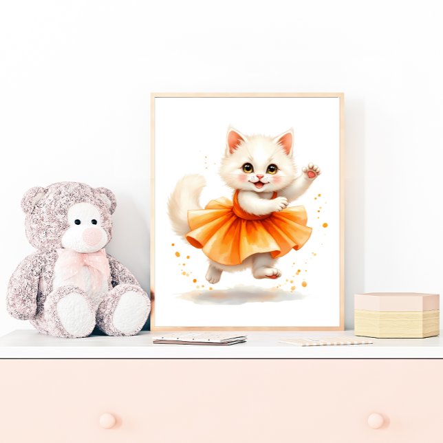 Adortable White Kitten Ballerina in Orange Tutu Poster (Von Creator hochgeladen)