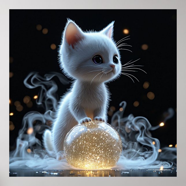 Adortable White Kitten mit Mystic Glow Poster (Vorne)