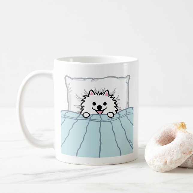Adortable White Spitz Dog Dog Dockingstation im Be Kaffeetasse (Mit Donut)