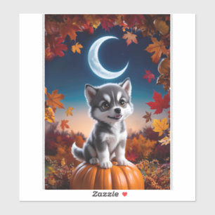 Adortable Wolf mit Crescent Moon Halloween Art Aufkleber