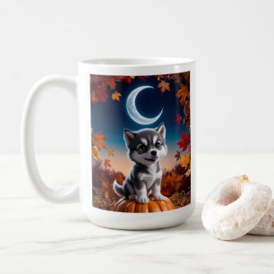Adortable Wolf mit Crescent Moon Halloween Art Kaffeetasse