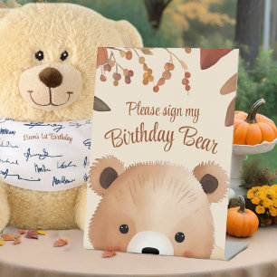 Adortable Woodland Bear First Birthday Herbst Baby Sockelschild