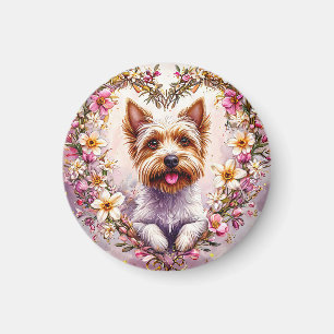 Adortable Yorkie umgeben von Blumenreath Magnet