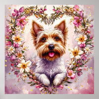 Adortable Yorkie umgeben von Blumenreath