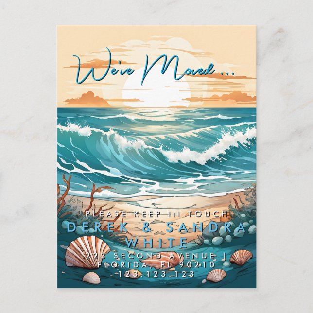 Adressänderung, die wir den Ozean verlegt haben Ankündigungspostkarte (Vorderseite)