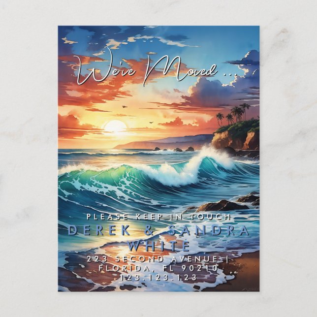 Adressänderung, die wir den Ozean verlegt haben Ankündigungspostkarte (Vorderseite)