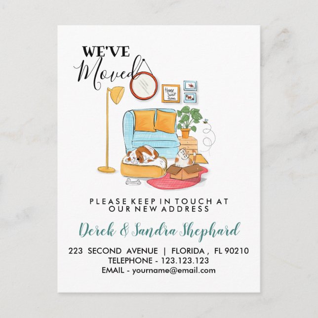 Adressänderung, die wir mit Illustration verschobe Ankündigungspostkarte (Vorderseite)