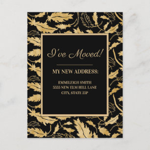 Adressänderung Elegant Schwarz Gold Blätter Postkarte