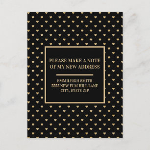 Adressänderung Elegant Schwarz Gold Herzen Postkarte