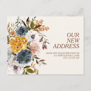 Adressänderung Gelb Blau Rost Herbst Blumen Postkarte