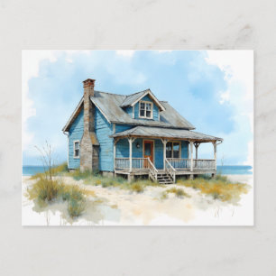 Adressänderung Strandhaus Aquarell-Stil Postkarte