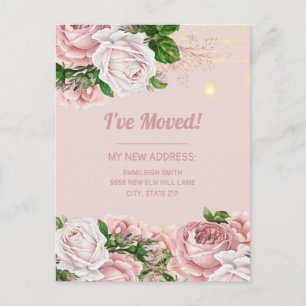 Adressänderungs-Rosa-Vintage-Blumen-Lichterkette Postkarte